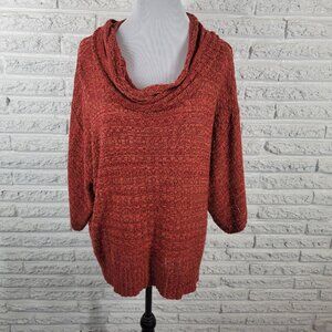 CJ Banks Women Sweater 2X Plus 3/4 Sleeve Red Pink Cowl Neck Soft SWE109E